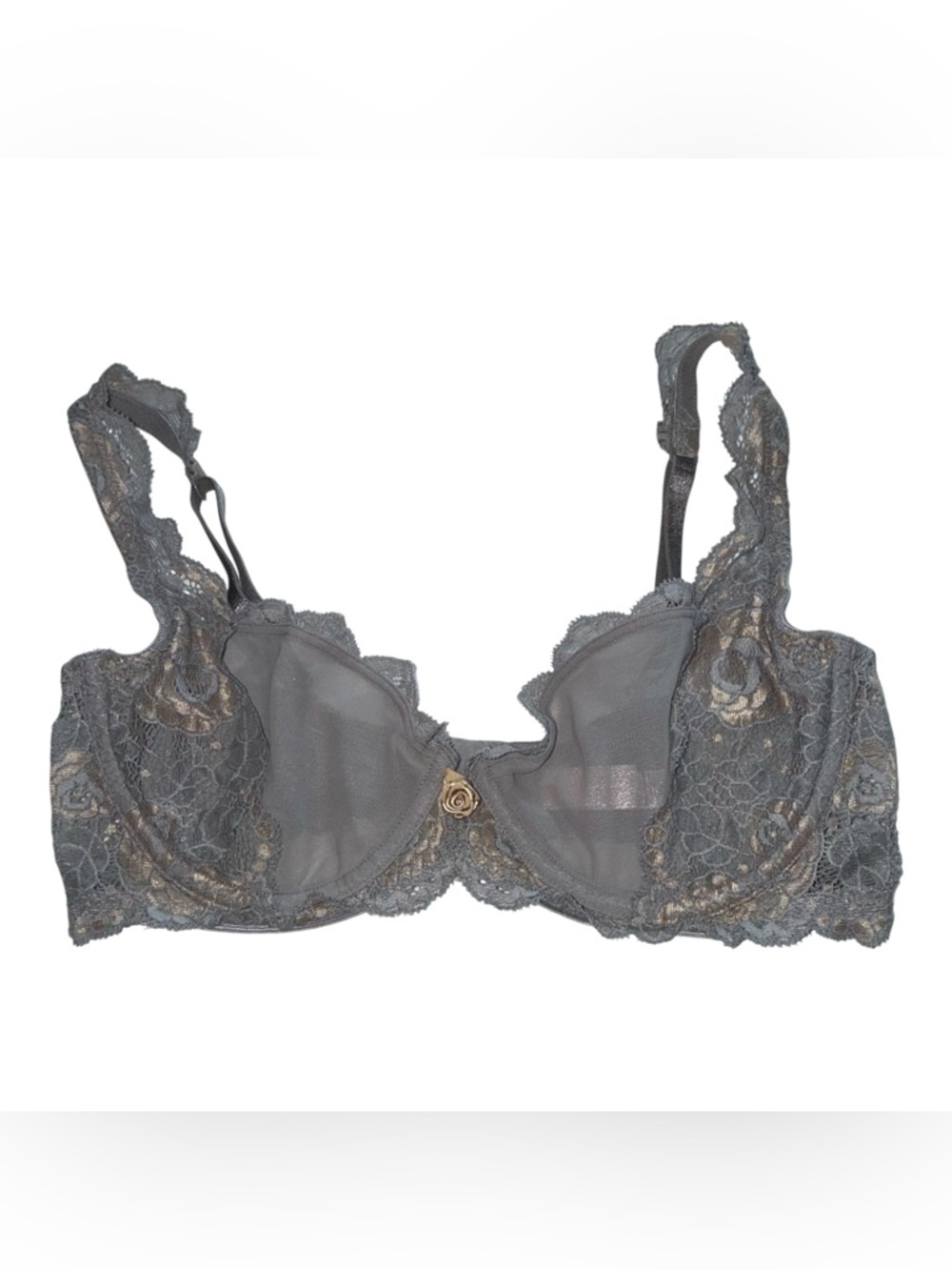 Victoria’s Secret Vintage Balconette Lace & Mesh Bra | 36 C | EUC | Gray & Beige